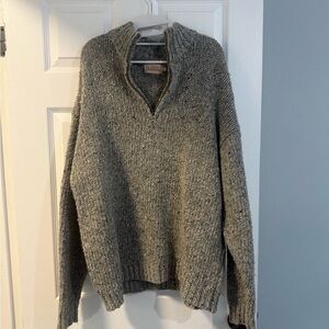 Blarney - Men's Heather Gray Zip-Up 100% Wool Sweater - XL